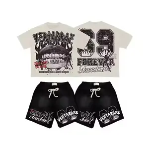 Oversize drop shoulder t shirt with matching shorts custom streetwear set for men urban fashion OEM design breathable clothing