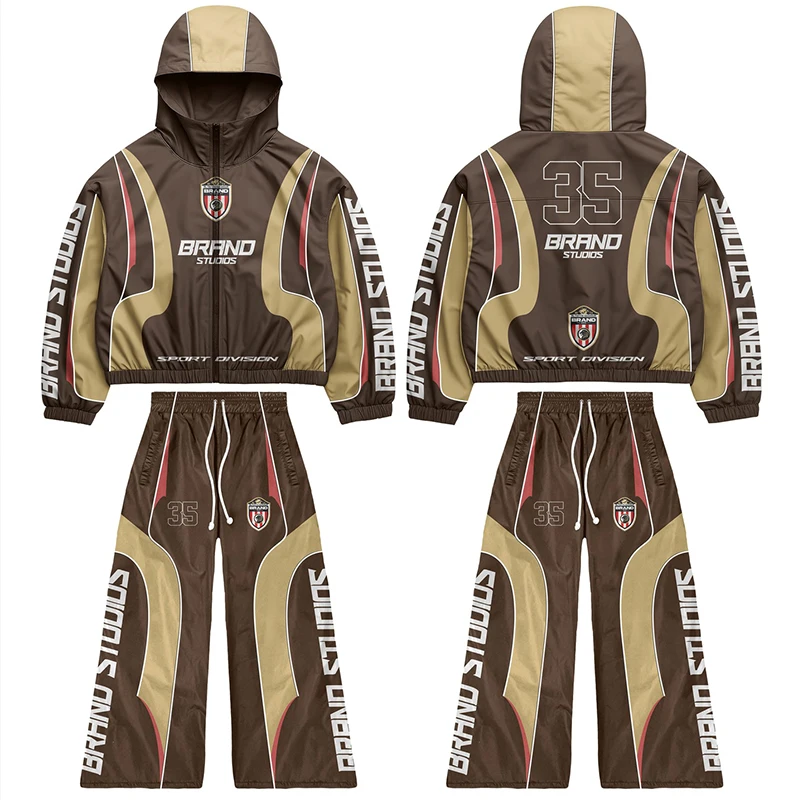 Custom Streetwear Manufacturers Polyester Waterproof Tracksuit Men's Lightweight Unisex Screen Print Tracksuit Nylon Jogger Set