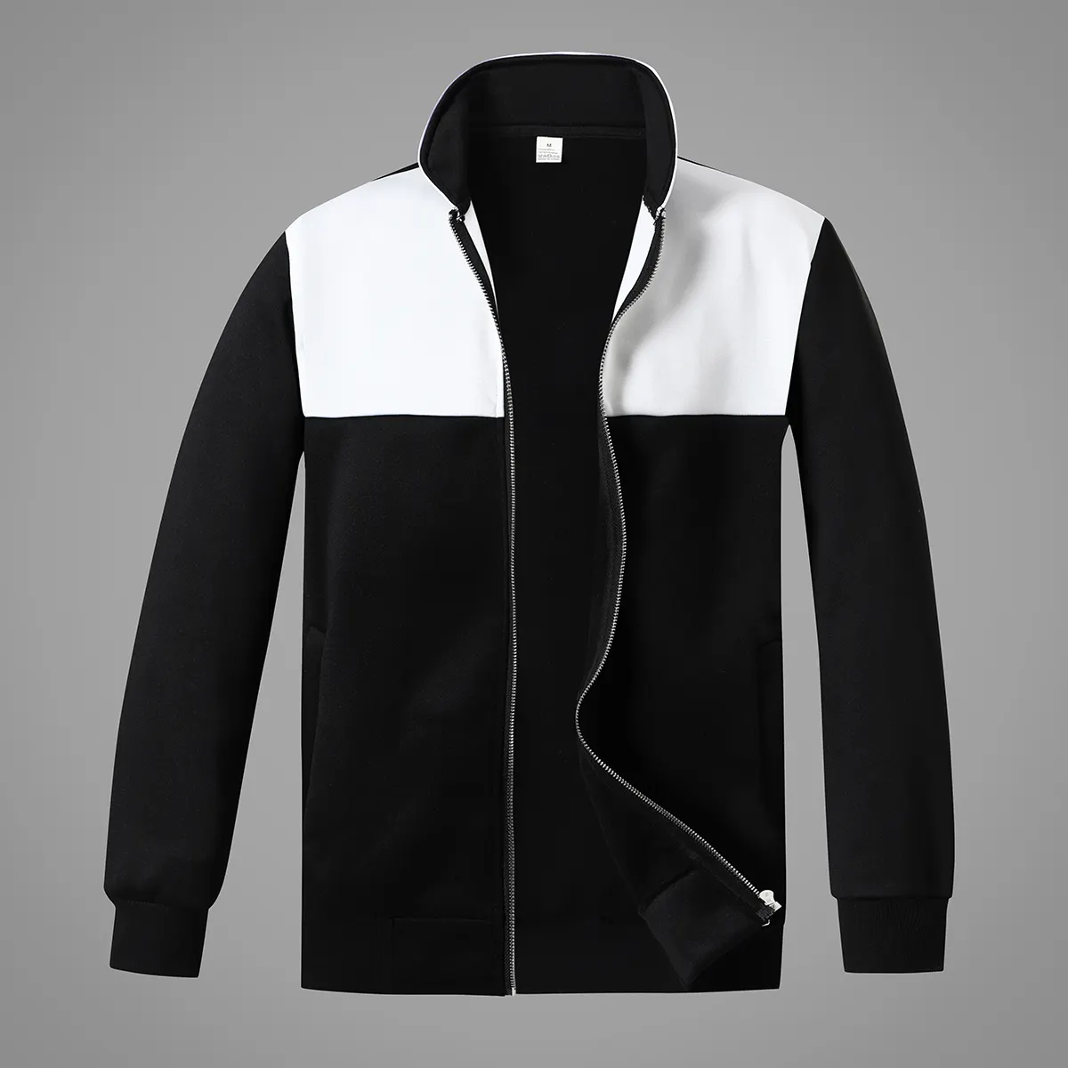 Unisex Vintage Zipper-Up Stand Oversized Cropped Jacket Color Blocked Front Heated Breathable Fleece Autumn Outerwear