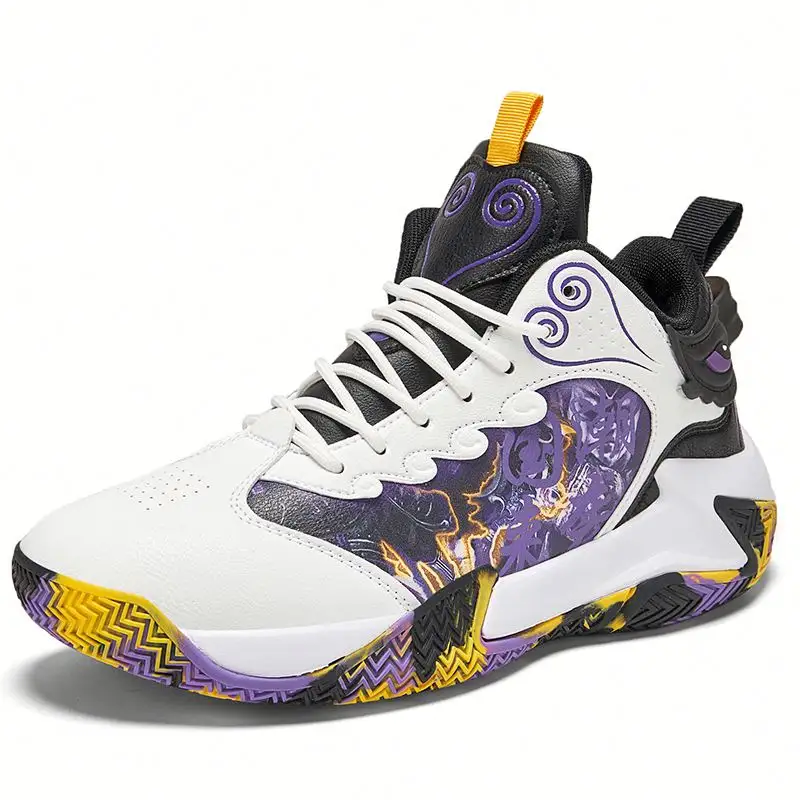 Men's High Top Lace Basketball Sneakers PU Leather Mid-Top Summer Sport Shoes Durable Stylish for Spring Winter Autumn Outdoors