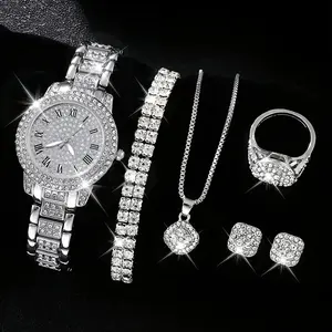 Hot Selling Women's Watch Jewelry Five Piece Set with Diamond Inlaid Fashionable Roman Quartz Watch CD134