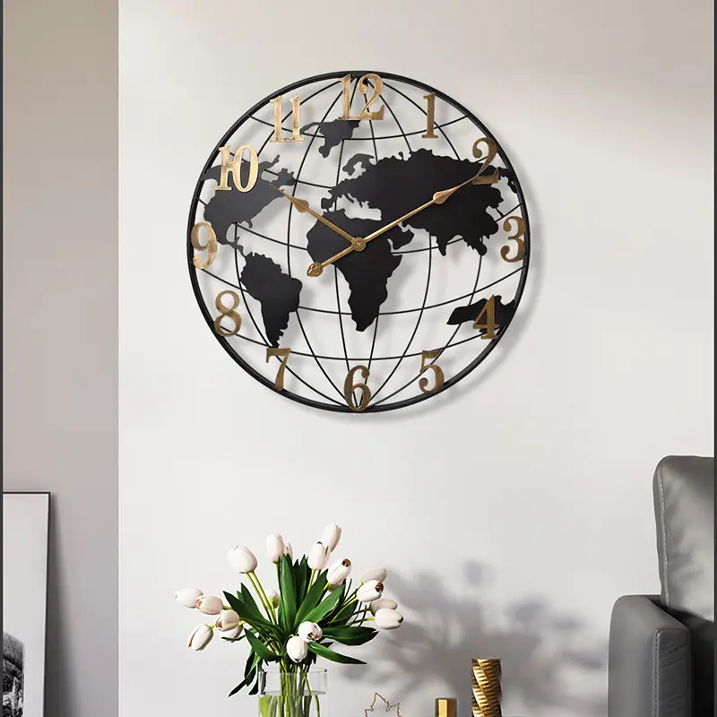 American Style Industrial Retro Iron Stereo Map Clock Single Face Digital Creative Entrance Living Room Fashion Decorative Watch