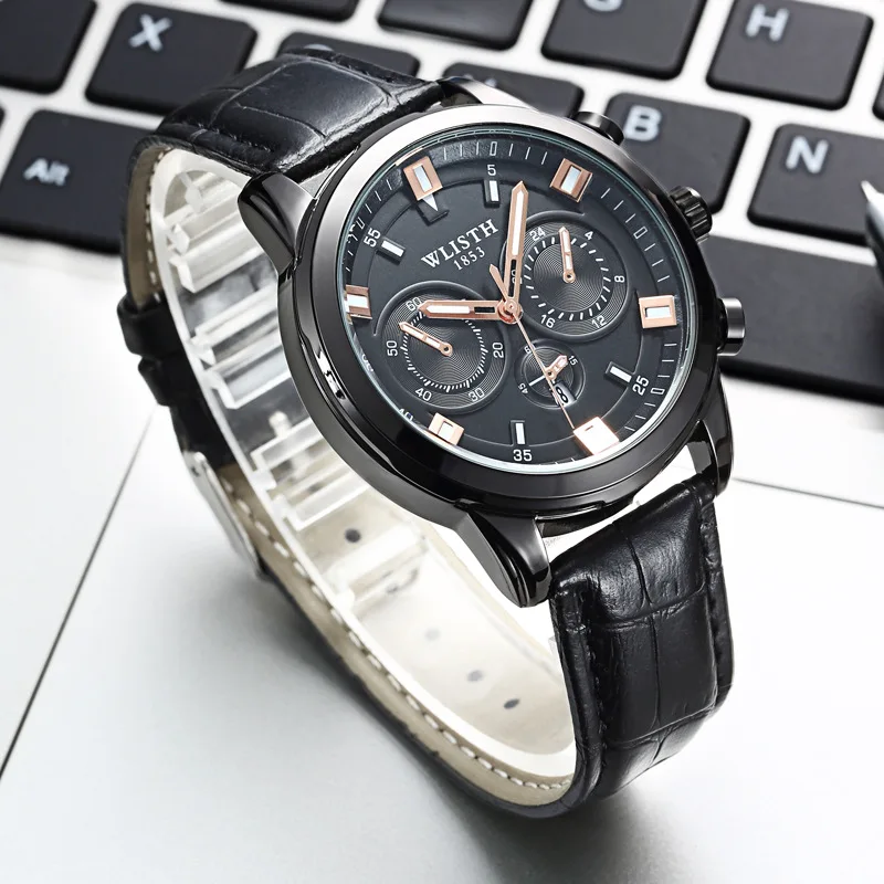 Wlisth S508 Watch Men Waterproof Quartz Calendar Men's Men's Genuine Leather Belt Wristwatch Top Brand Luxury Sports Watches
