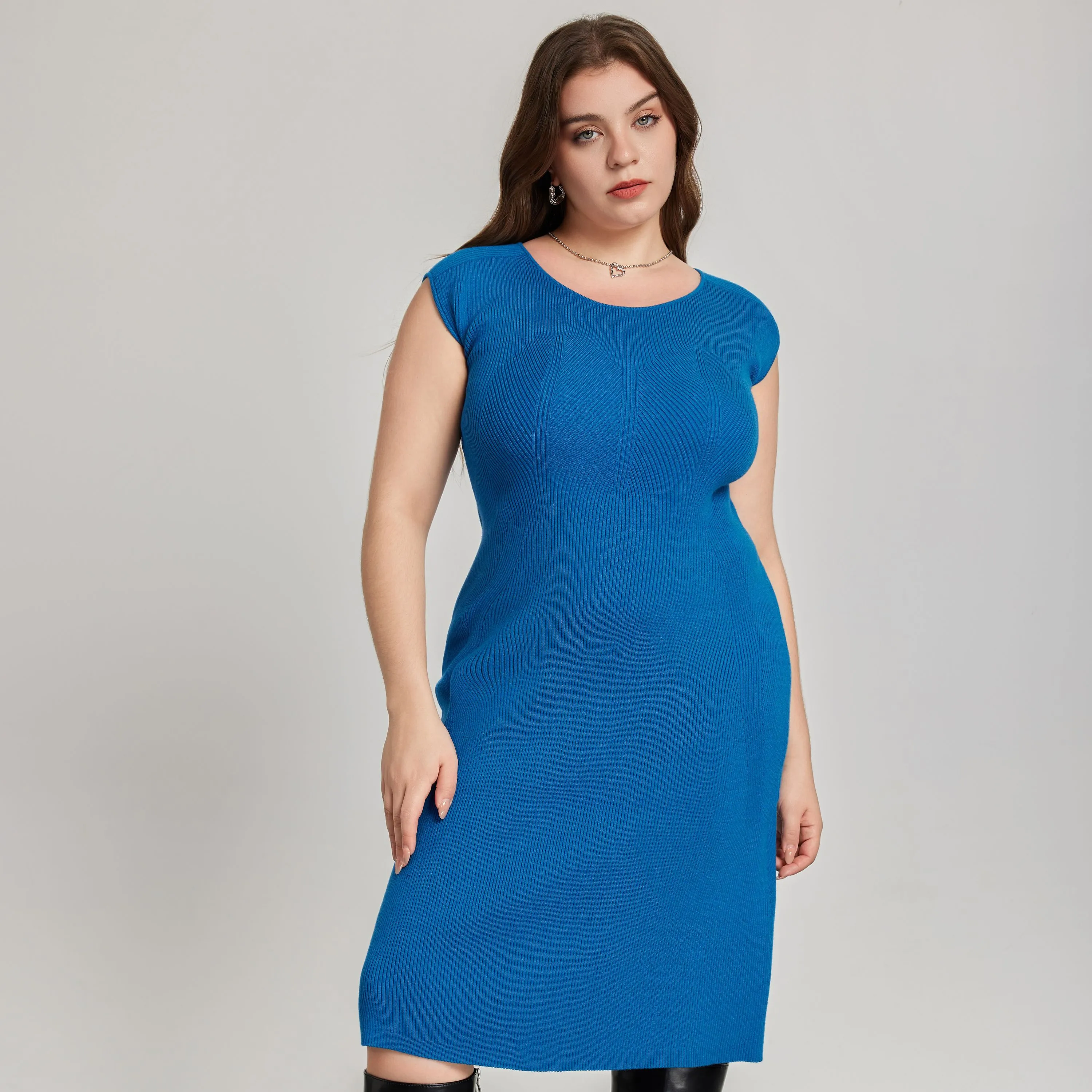 Custom Women Winter Clothes 2026 Texture Knitted Women Autumn ODM Breathable Knee-Length Slim Fit Bodycon Simple Plus Size Dress