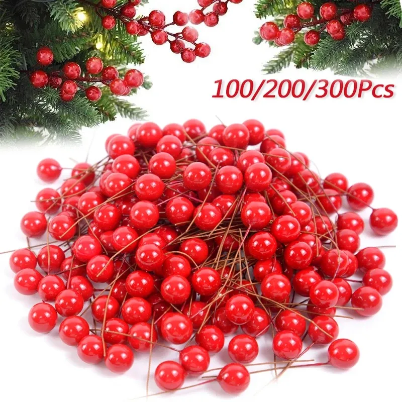 100PCS Bag Artificial Flower Small Berries Cherry Wedding Party Gift Box Christmas DIY Wreath Home Decorations