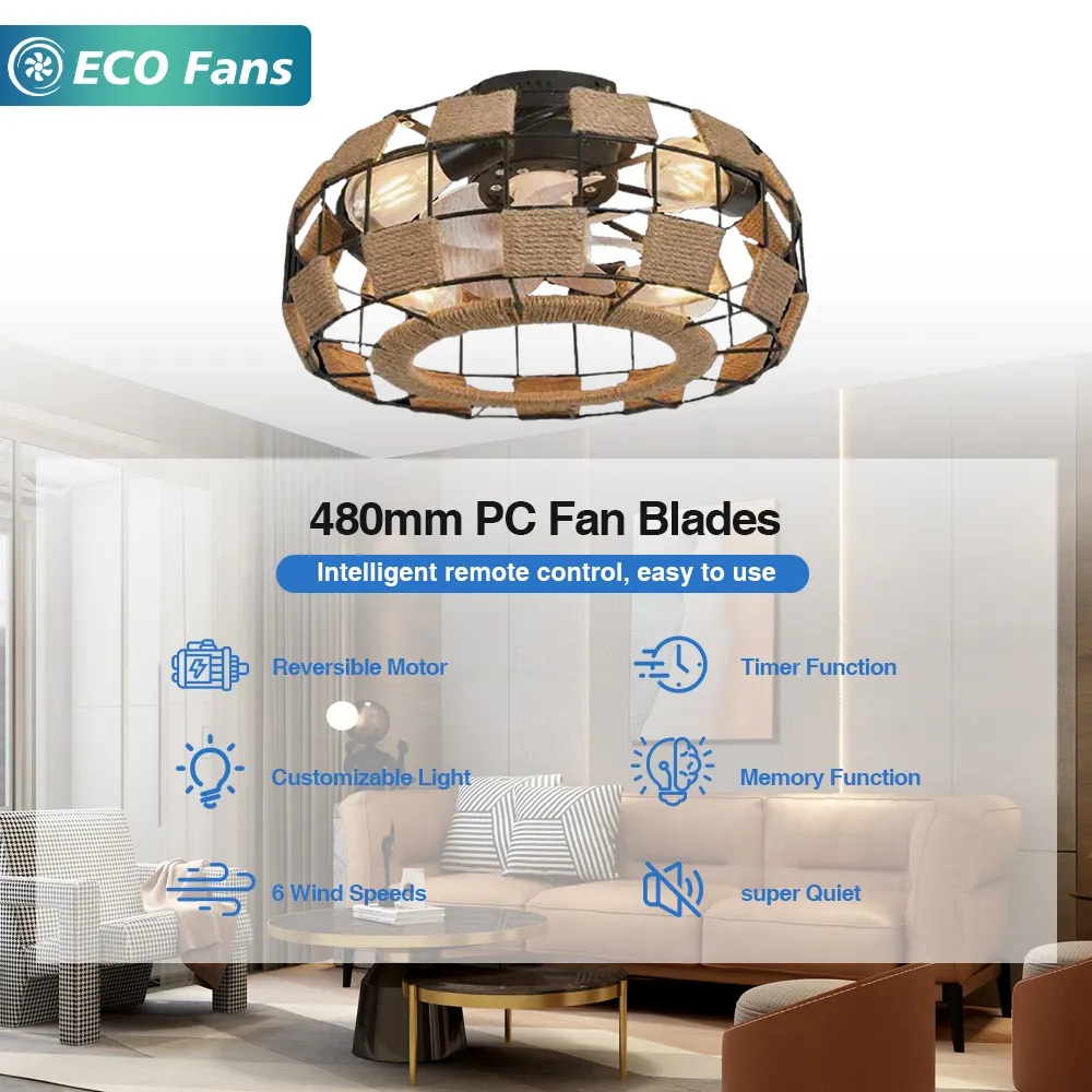 480mm Modern Ceiling Fan with LED Light, Quiet Motor, Elegant Home Decor, Ideal for Bedroom Living Room and Dining Area