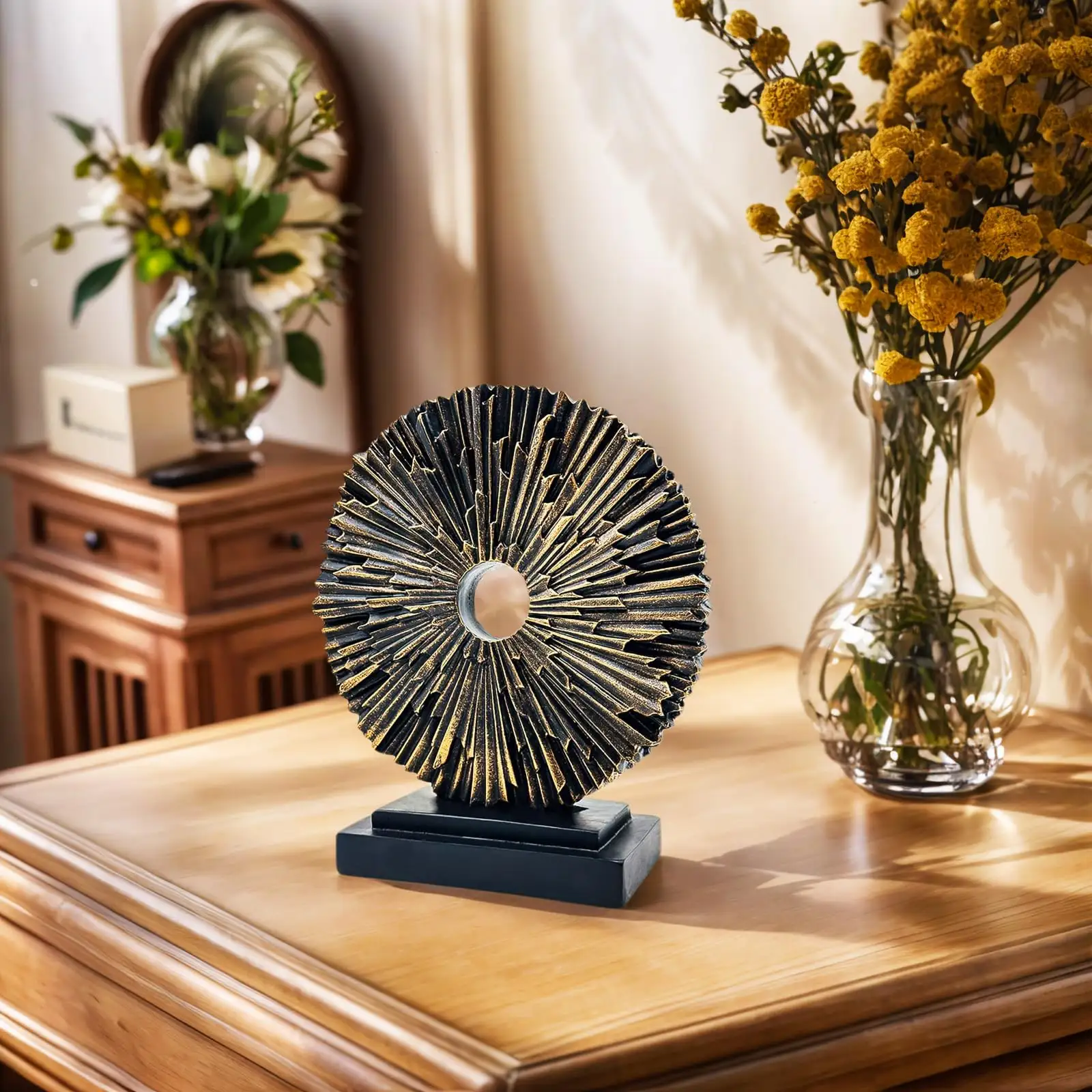 Abstract Staute Modern Home Decorative Office Desk Sculpture Creative Round Line Ornament for Bedroom Desktop Dining Table