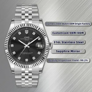 Mens Watch Luxury Business Diamond Waterproof Watches Quartz Stainless Steel Silver Men's Wrist Watches With Date Luminous