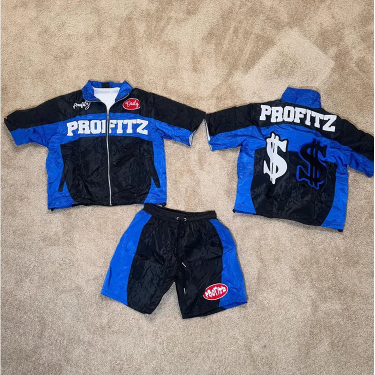 OEM Custom Windbreaker Shorts and T-shirts Tracksuit Custom Polo Zip up t Shirts Nylon Two Piece Windbreaker Short Sets