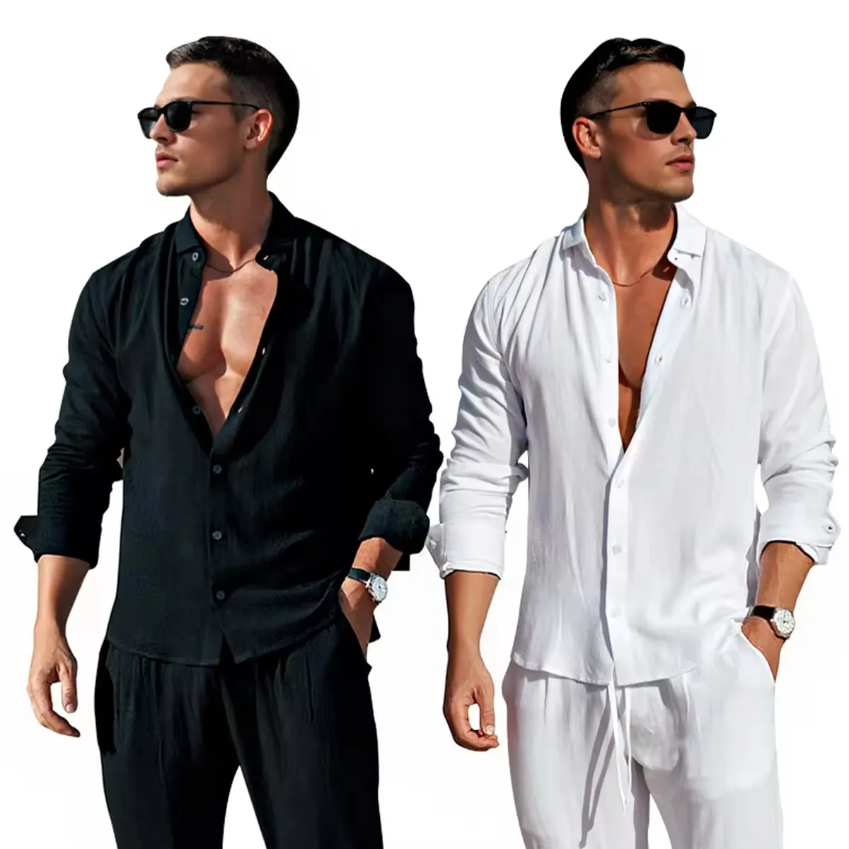 Breathable Linen Shirt Shirts Fashion Wholesale Custom Casual Summer Men Long Sleeve Shirt