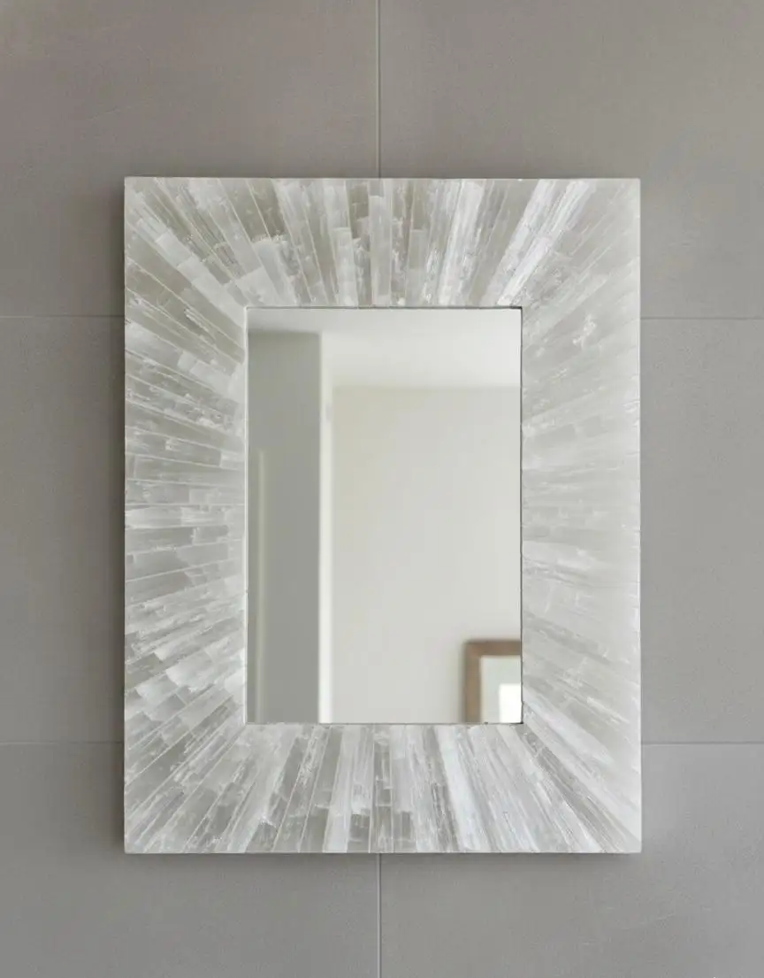 Customizable Modern LED Handmade Agate Glass Mirrors Wood Frame High-end Wedding Festive Decor-Ramadan Easter Bathroom Mirror