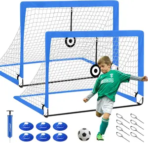 Portable Foldable Pop-up Soccer Football Goals Lightweight Training Equipment for Indoor & Outdoor With 2 Goals 6 Obstacle Cones