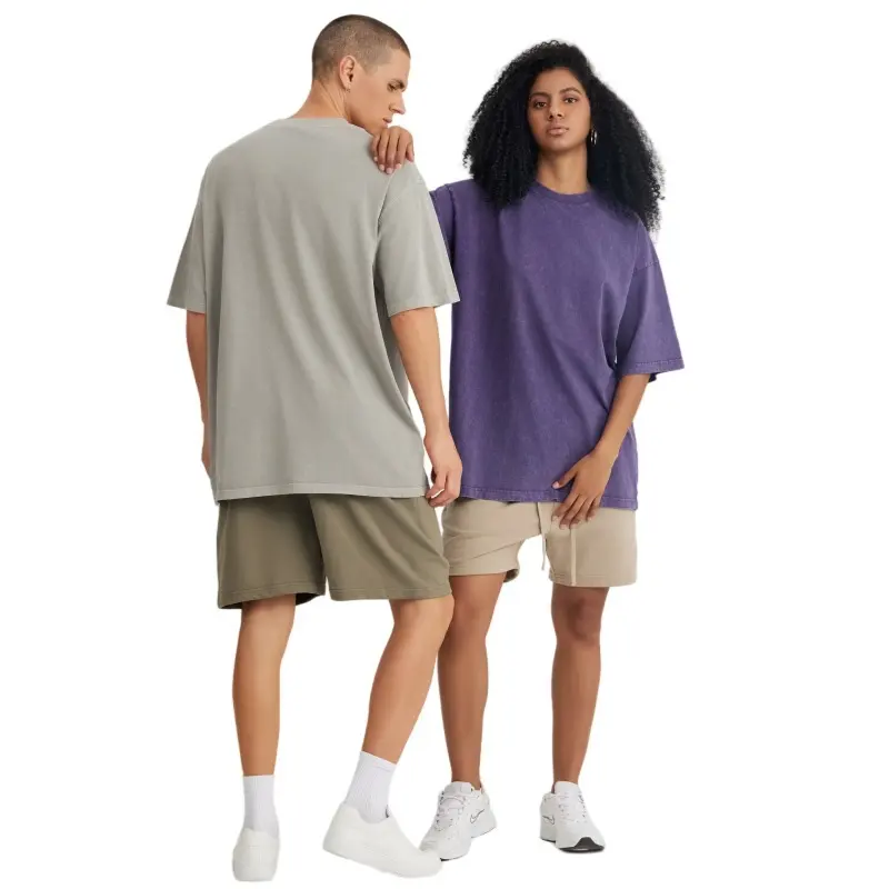 High Quality Luxury 250gsm 100% Cotton Drop Shoulder Stone Multi Colored Heavyweight Distressed T-Shirt T Shirt for Men Vintage