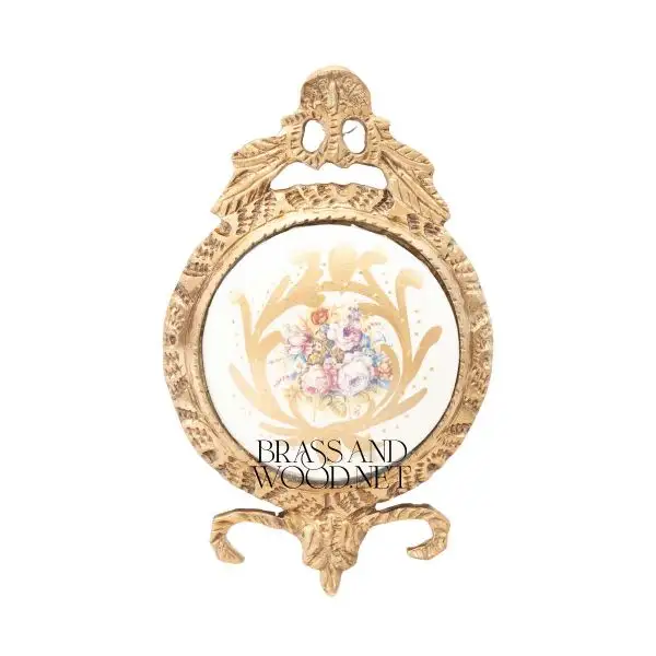 antique brass decorative ornate frame with porcelain floral bouquet painting golden design vintage artwork luxury home decor