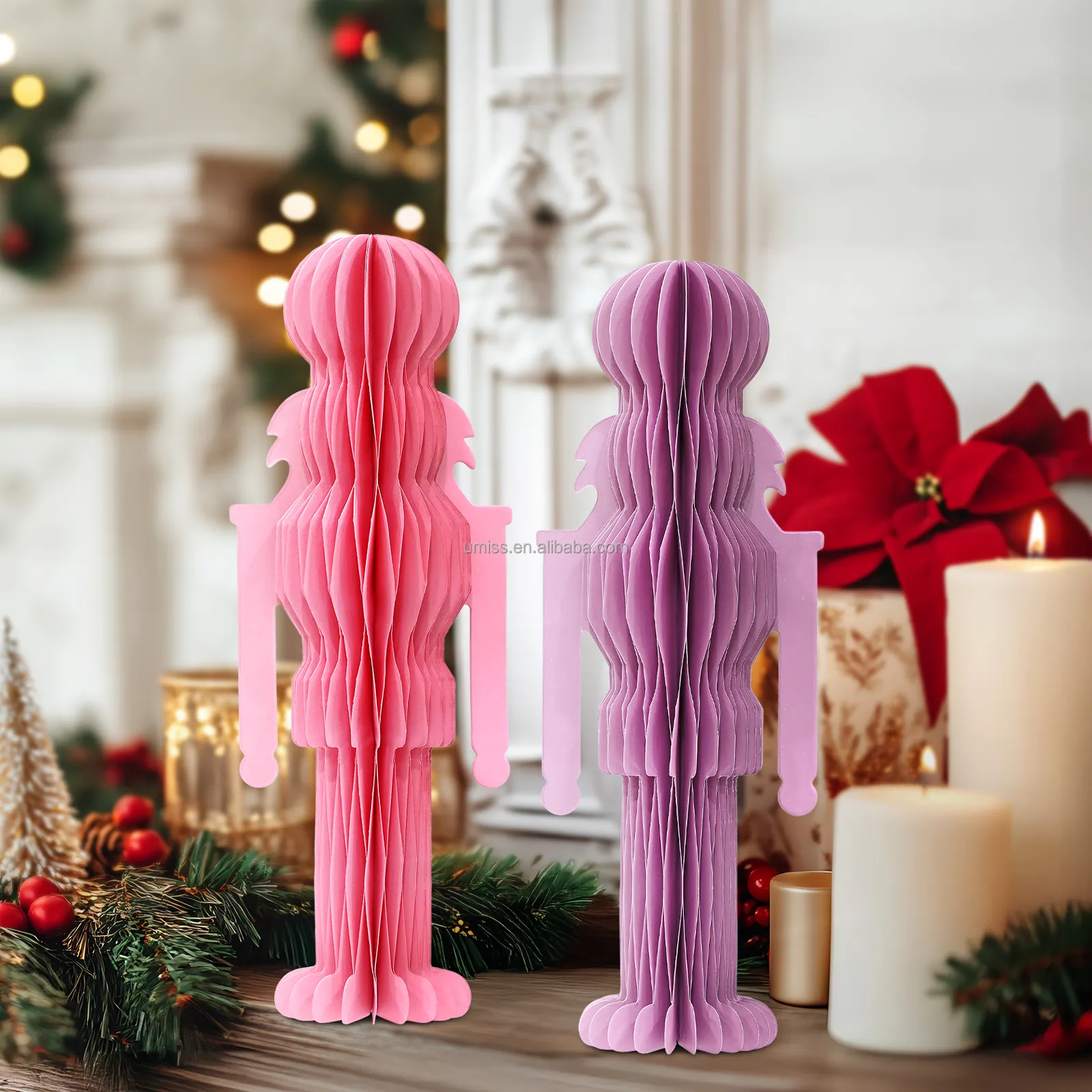 Eco-friendly Xmas large christmas guard baubles paper honeycomb ornaments with magnets christmas decorations supplies