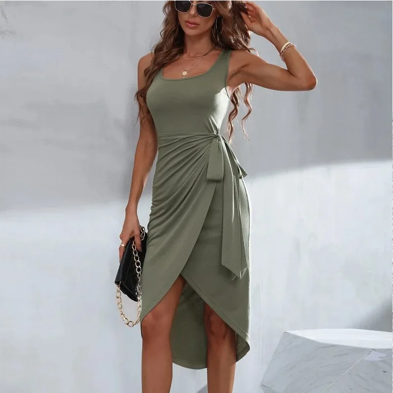 Women's Casual Summer Dress with Solid Color Vest Skirt Women Dresses Casual Summer Modest Dresses for Women