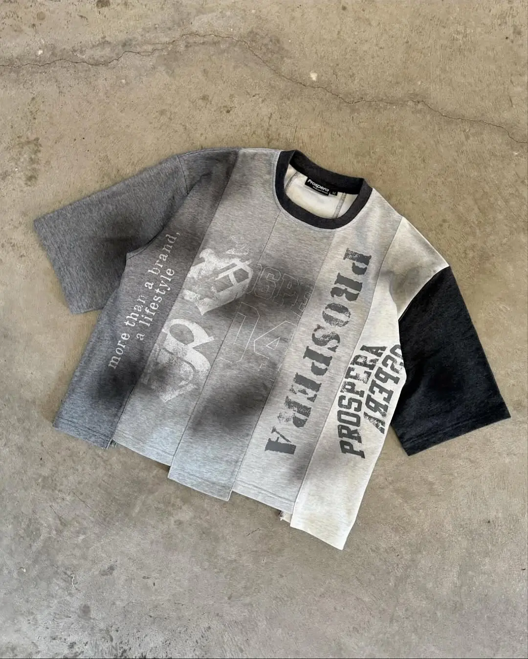 Customized 100% Cotton Smart Casual Knitted T-shirt Street Multi-Panel Square Color Block Sun Fading Retro Uneven DTG Printed