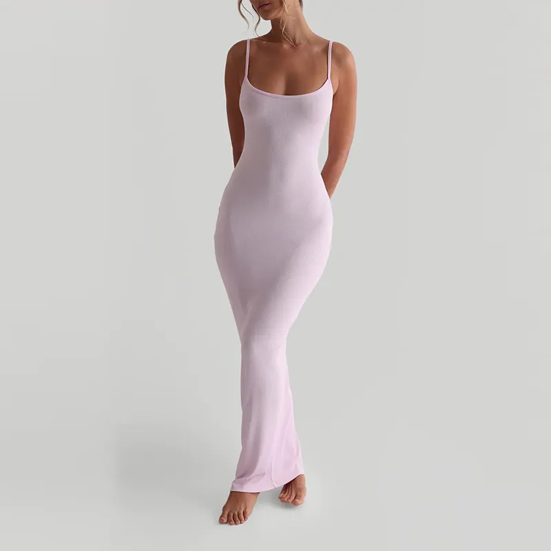 L801214 Clothing Manufacturers Custom Sexy Rib Dress Breathable A-Line Skirt Embroidery Bodycon Sweet Long Casual Dresses