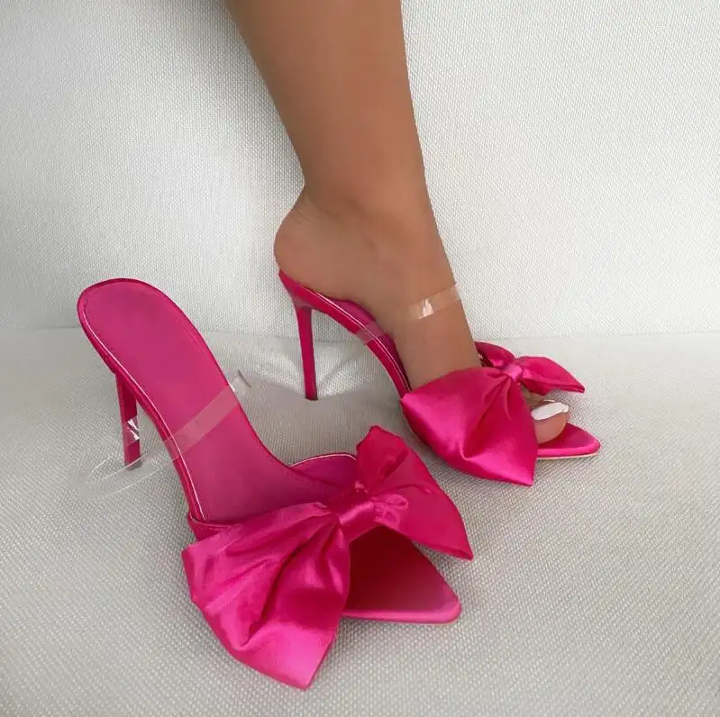 2022 New Women Sexy Pointed Toe High Heeled Sandals Bow Thin Fashion Female High Heeled Sandals
