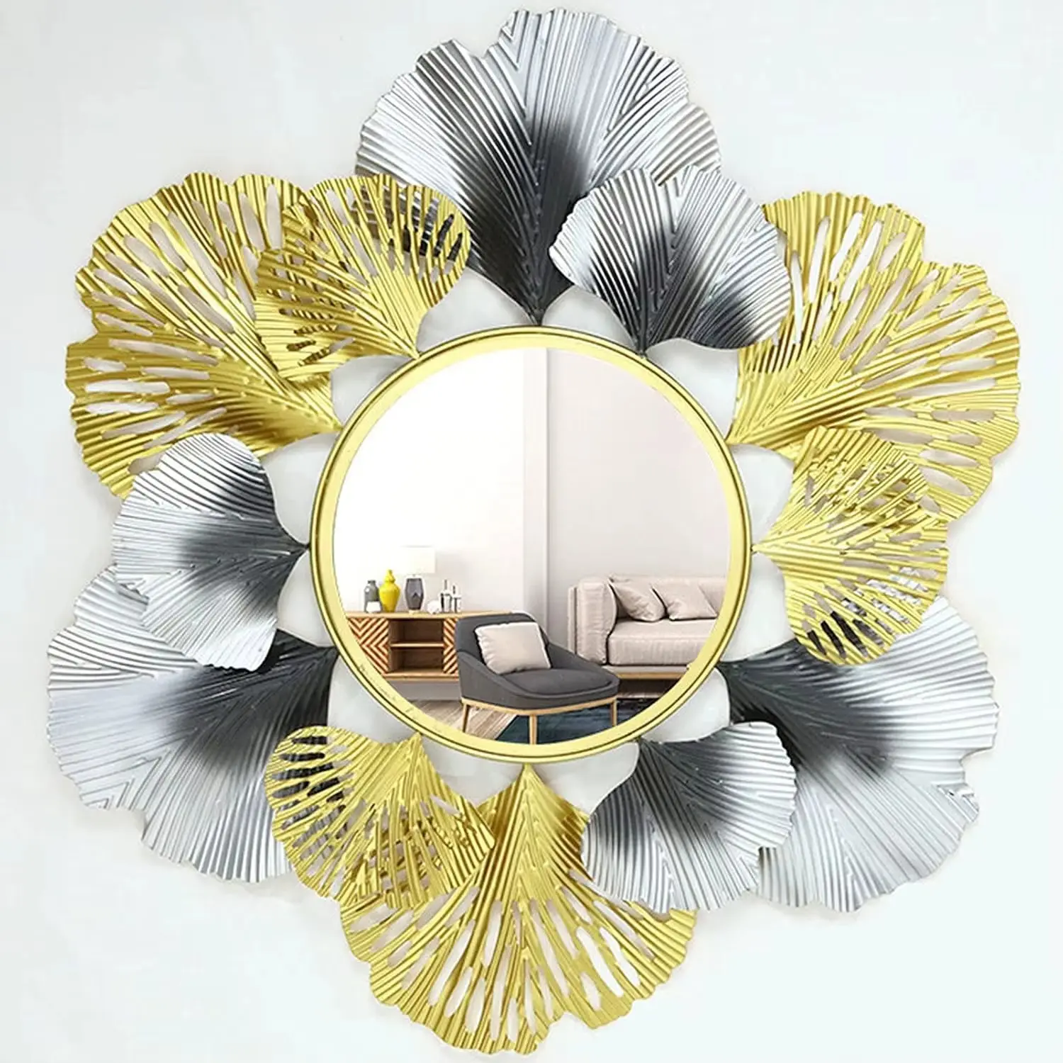 Modern Home Hotel Bathroom Wall Hanging Mirror At Best Price Attractive Design Floral Shape Wall Mirror in Round Frame