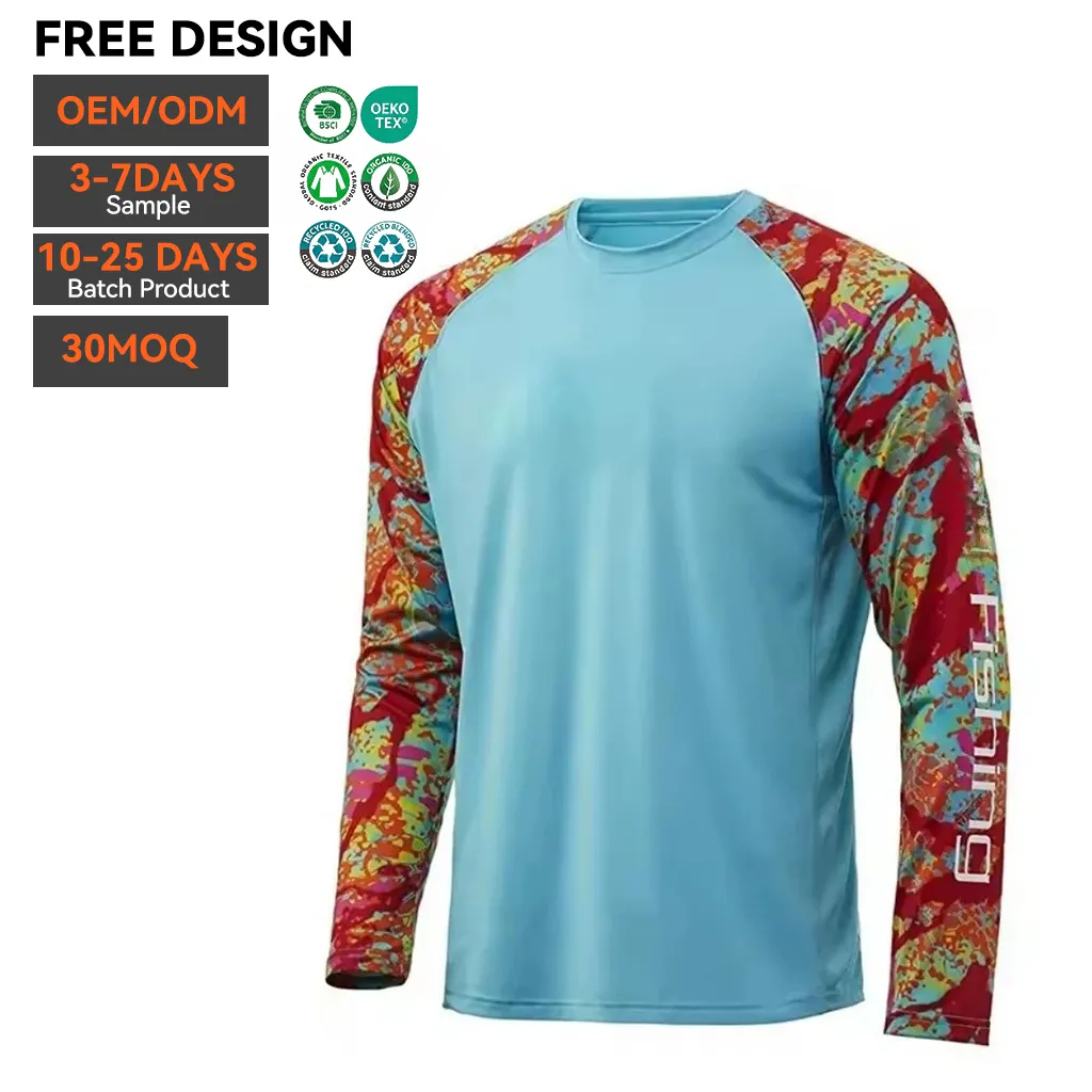 OEM Wholesale Sports Fishing Shirt Long Sleeve Outdoor Clothing Performance Custom Quick Dry Sublimated Men Fishing Wear