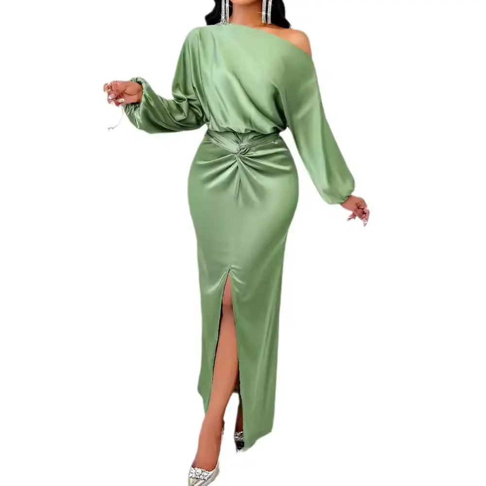 Boutique Wholesale Elegant Slimming Women's Dress Autumn New Fashionable Sexy Off-Shoulder Maxi Breathable Woven Pattern