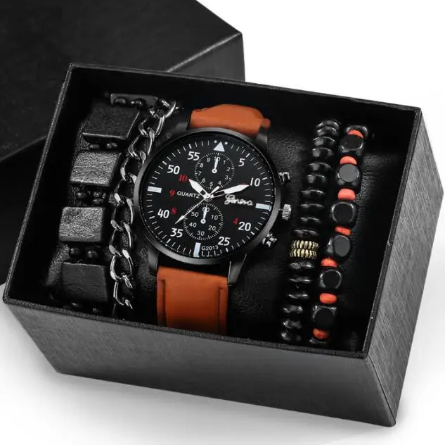 OEM Quartz Watch Hot Selling Business PU Leather Bracelet Men's Watch Set CC002