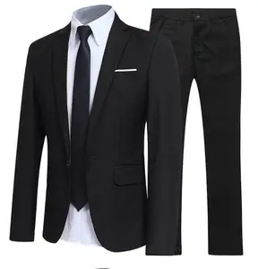 Men's Wedding Suit Fashion Men's Slim Solid Color Business Office Suit Sets Large Size Men