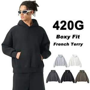 420gsm French Terry Boxy Fit Blank Men's Hoodies & Sweatshirts Streetwear Custom Logo Puff Printing Pullover Oversized Hoodie