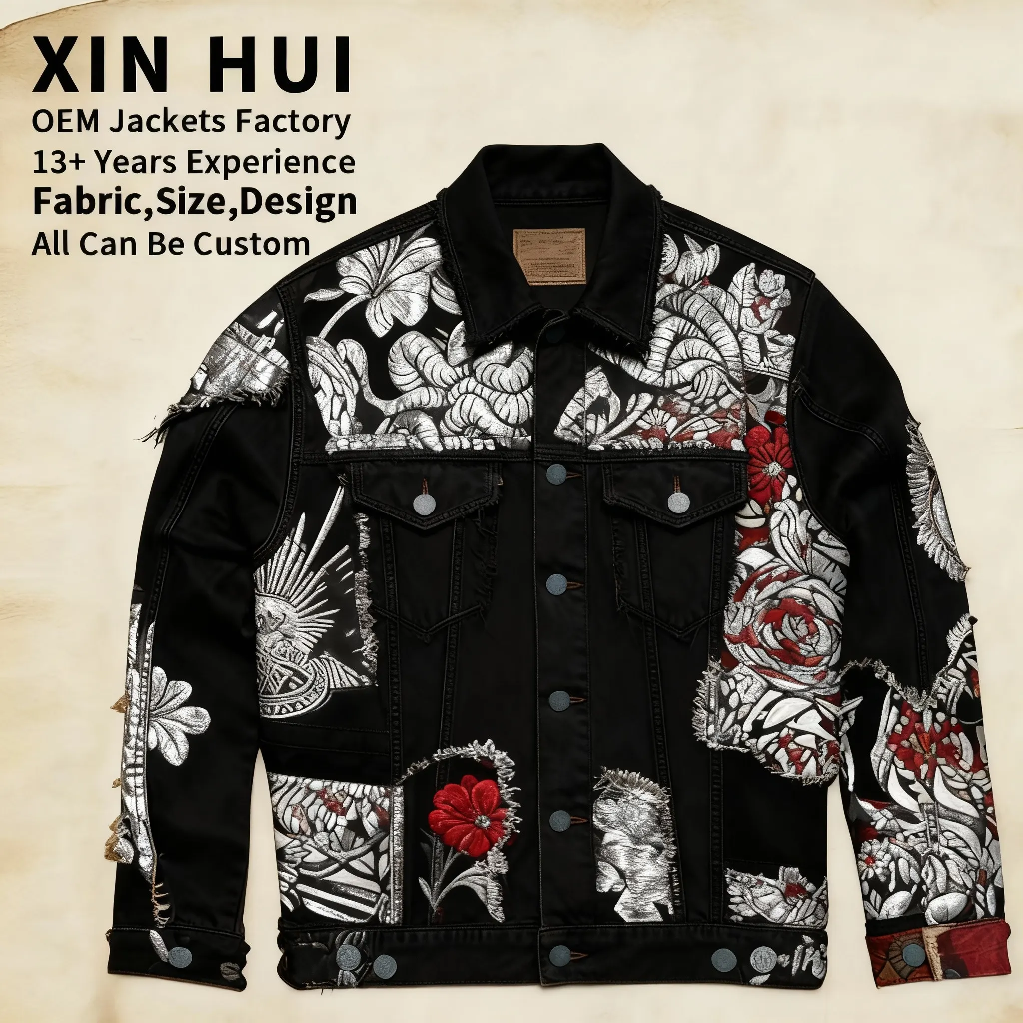 Custom Logo 2026 Mens Designer Denim Bomber Jackets High Quality Heavyweight Winter Windproof Waterproof Zipper Closure OEM ODM