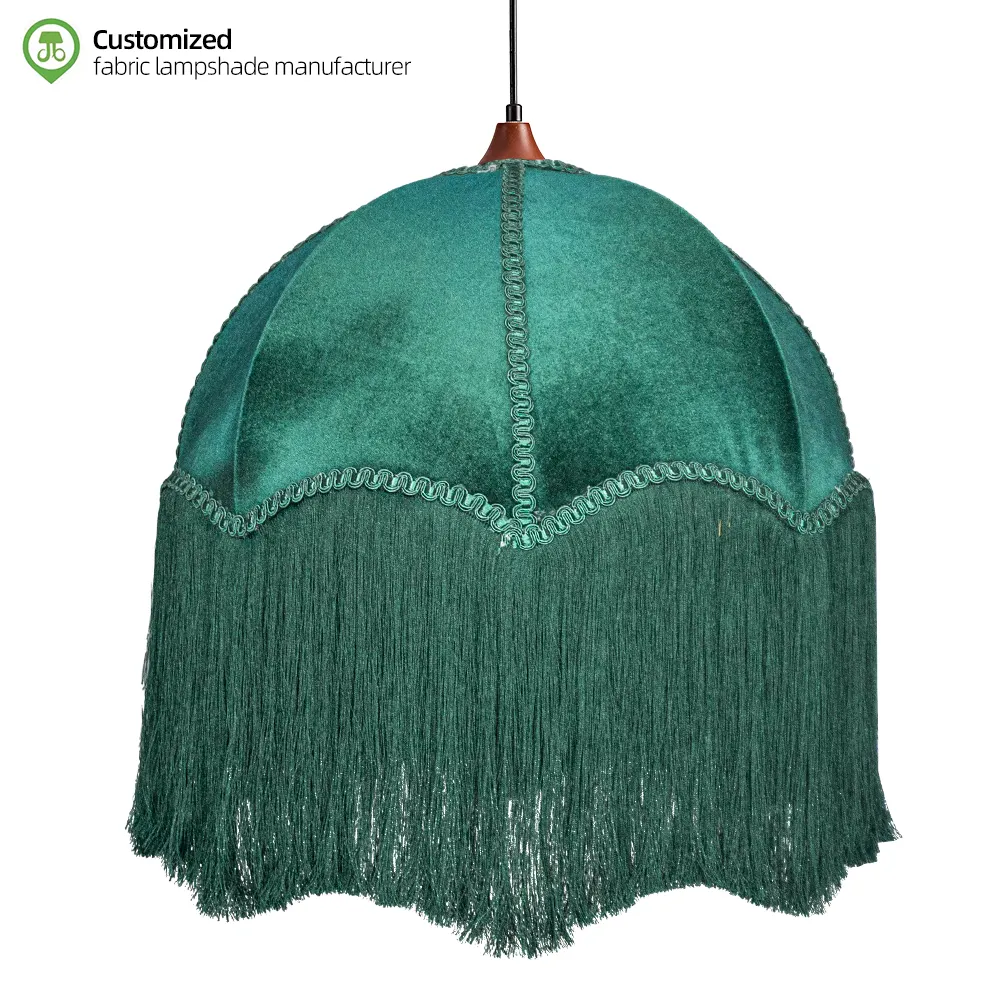 Luxurious European Victorian Traditional Indoor Large Fringe Lampshade Velvet Fabric Metal Handmade Eco-Friendly Antique Design