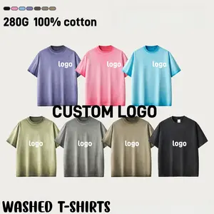 Men's New Fashion Oversized 100% Cotton Acid Wash T-Shirt Streetwear Heavyweight Drop Shoulder Custom Blanc Plain Black Design