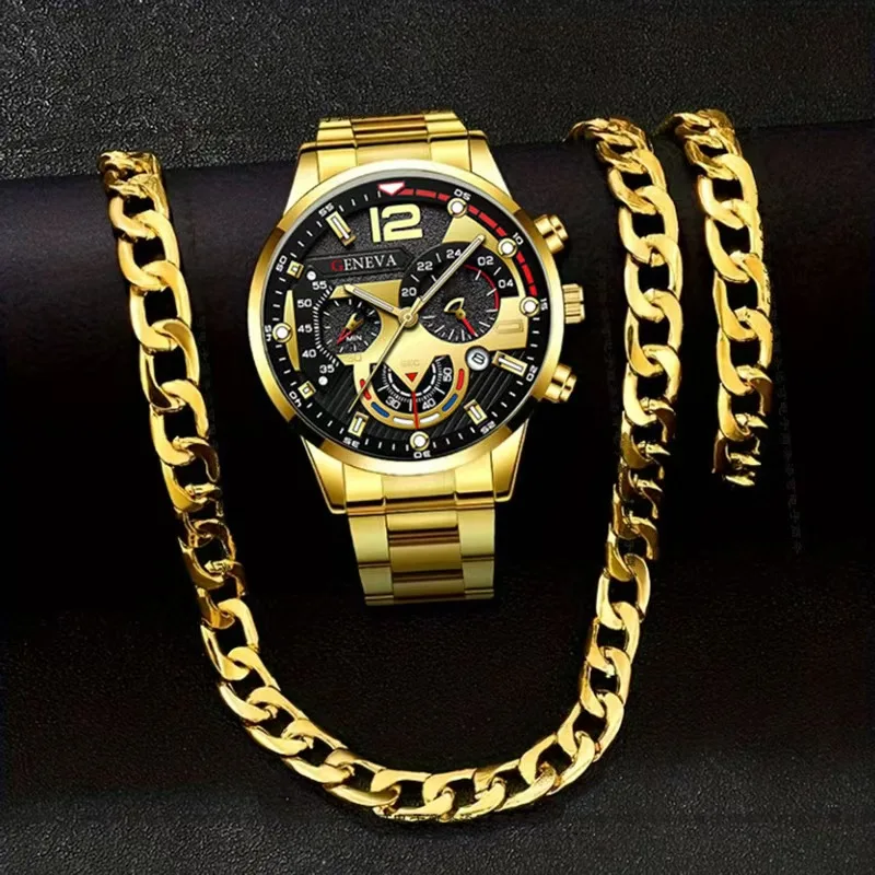 Unisex Alloy Fashion Quartz Calendar Watch Set for Wedding Anniversary & Gift