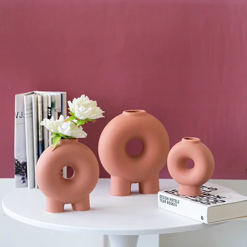 Minimalist House Decoration Luxury Vase Accessories Nordic Pink Color Ceramic Vase for Home Decor