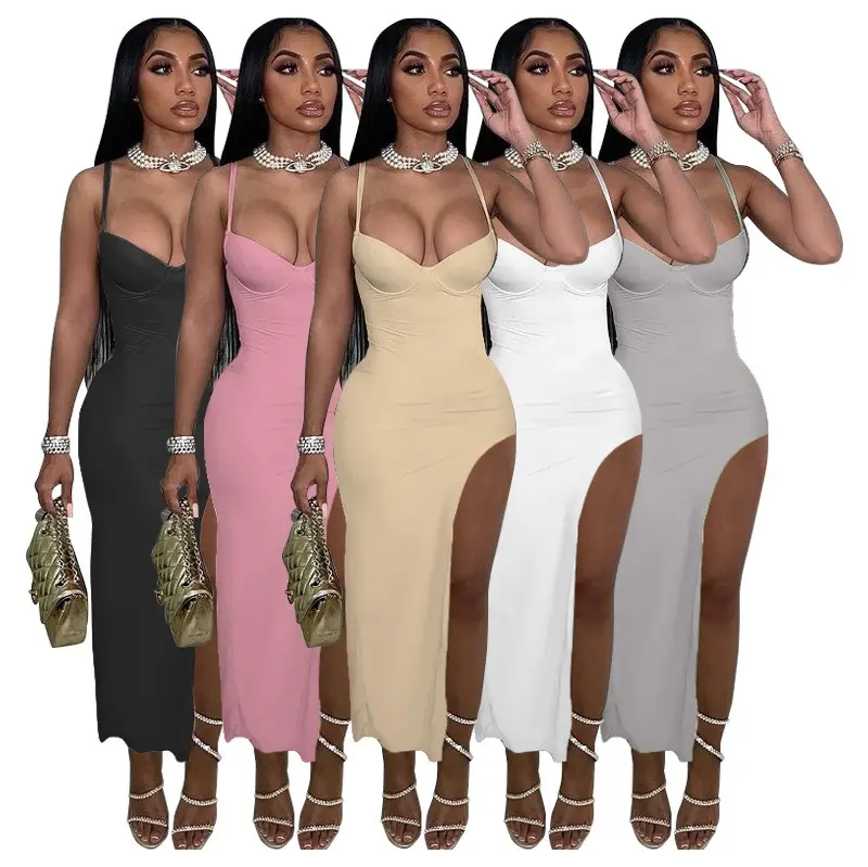 Women's Casual Street Wear Summer Dresses 2024 Solid Color Chiffon Skinny Fitted & Sexy Plus Size Clothing