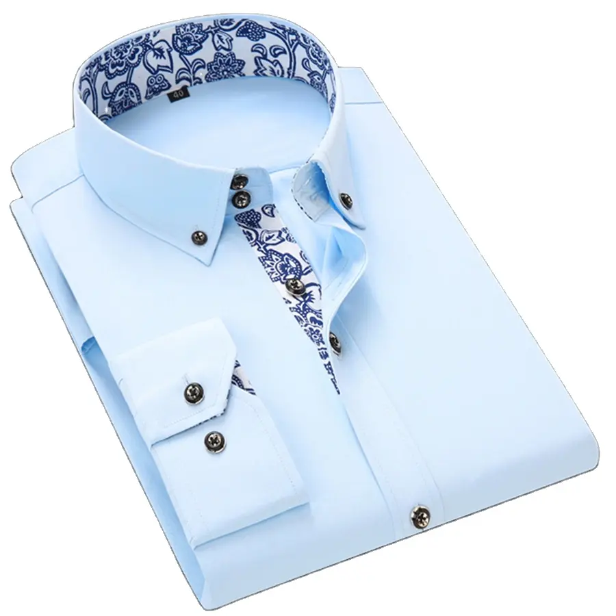 Customized Fashion Business Men's Formal Shirt Contrast Color Long Sleeve Spring and Autumn Plus Size Men's Shirt