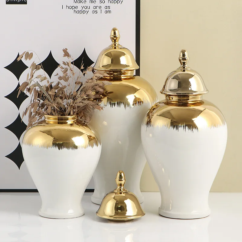 White Gold-plated Ceramic Jar Cross-border Special General Living Room Homestay Ornaments Light Luxury Vase Decorations China