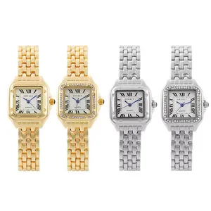 Luxury Square Women's Quartz Wristwatch Classic Simple Stainless Steel Band Glass Dial Window Fashionable Ladies' Jewelry Watch