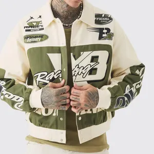Custom 100% Wool Men's Letterman Varsity Streetwear Jacket High Quality Chenille Embroidery Racing Crop Jacket