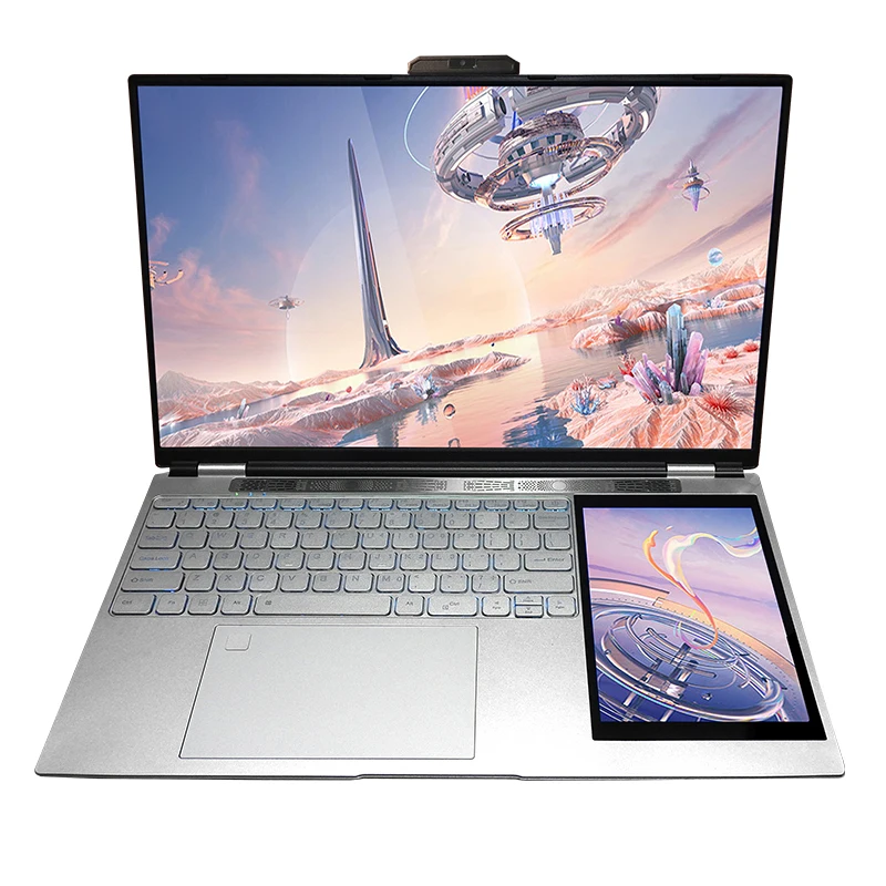 Factory Wholesale Thin Portable 15.6-Inch + 7-Inch Dual-Screen Office Laptop 180° Body Folding New Notebook Computer