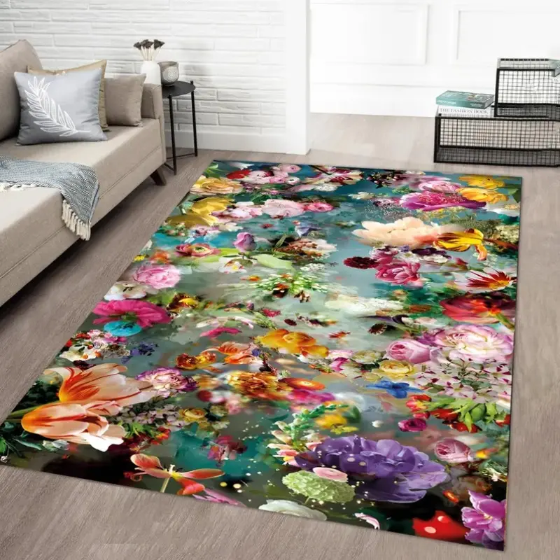 Rose Flowers Rug Colorful Boho Decor Living Room Bedroom Rug Home Decoration Retro Carpet
