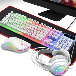 Four-in-One RGB LED Luminous Gaming Combo 104-Key 1600-DPI USB Wired 4in1 Gaming Keyboard Mouse Headset Pad for Gamers Stocked
